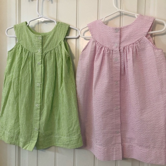 Seersucker dresses Sisters Twins 12 months pink green matching dresses - Picture 5 of 6